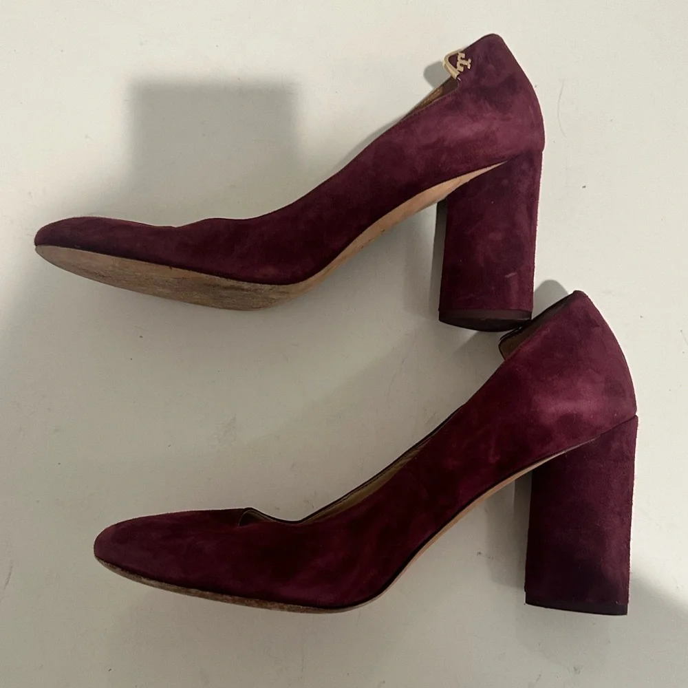 Tory Burch Elizabeth Round-Toe 85MM Pump Port Plum Chunky Heel Size 10.5